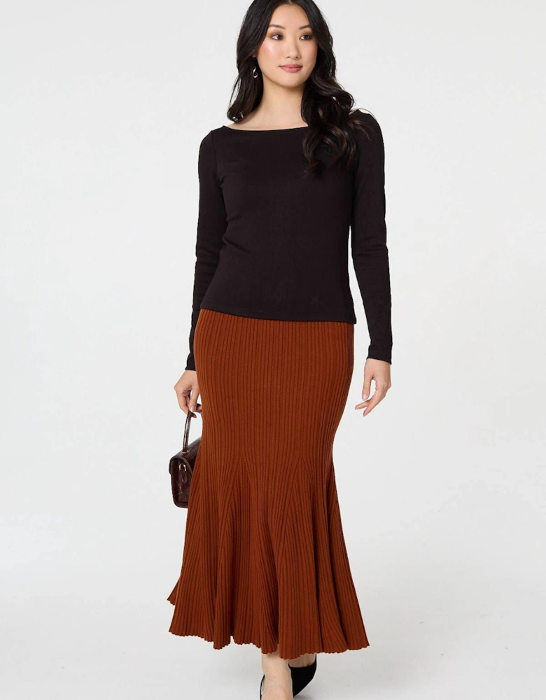 Stripe Pleated Texture Knit Maxi Skirt