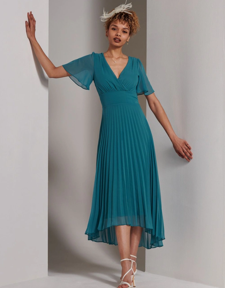 Elene Pleated High Low Chiffon Maxi Dres