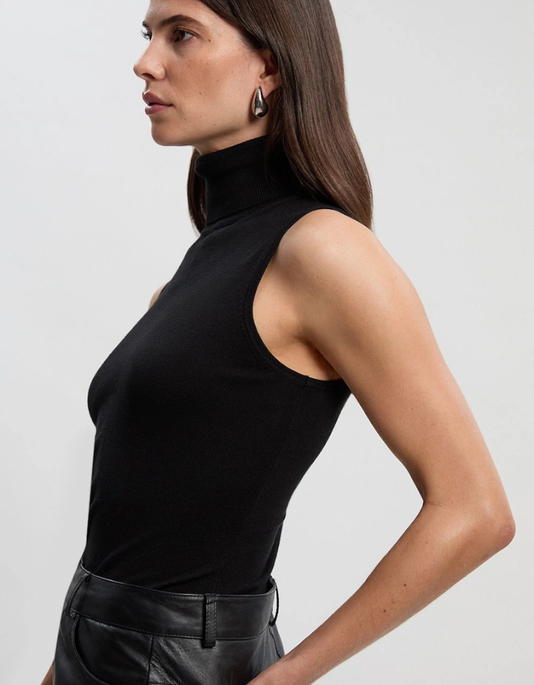 Viscose Blend Roll Neck Sleeveless Knit Top
