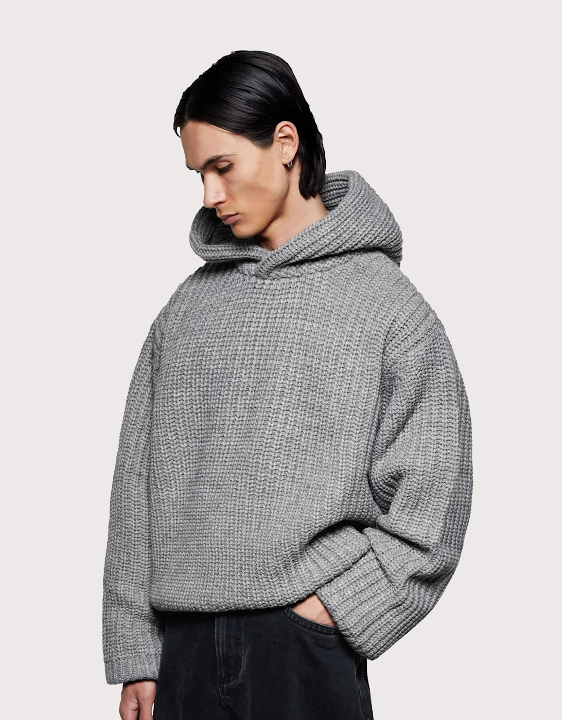 Oversized Chunky Rib Knit Hoodie