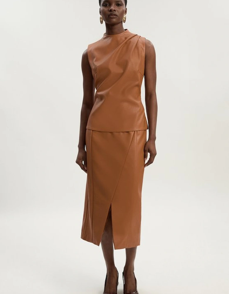 Faux Leather Drape Sleeveless Top
