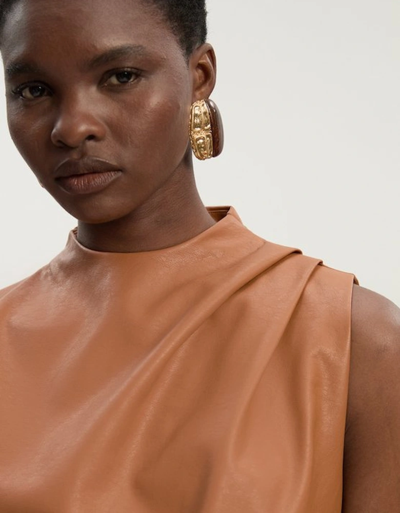 Faux Leather Drape Sleeveless Top