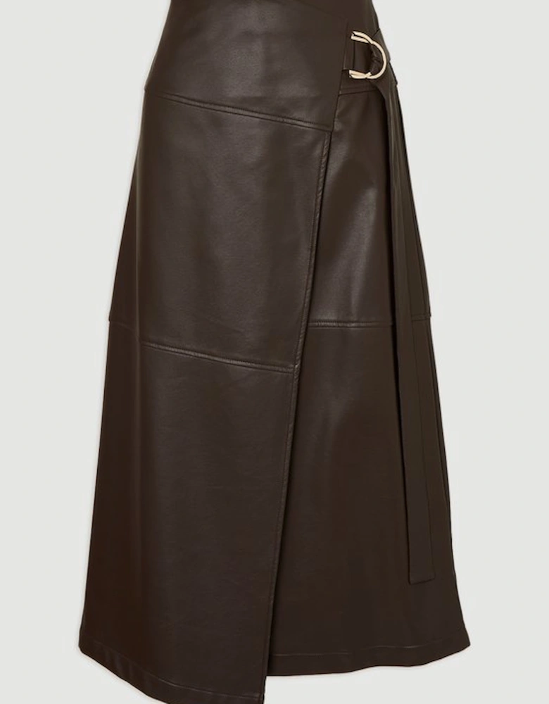 Faux Leather Tie Detail Wrap Midi Skirt