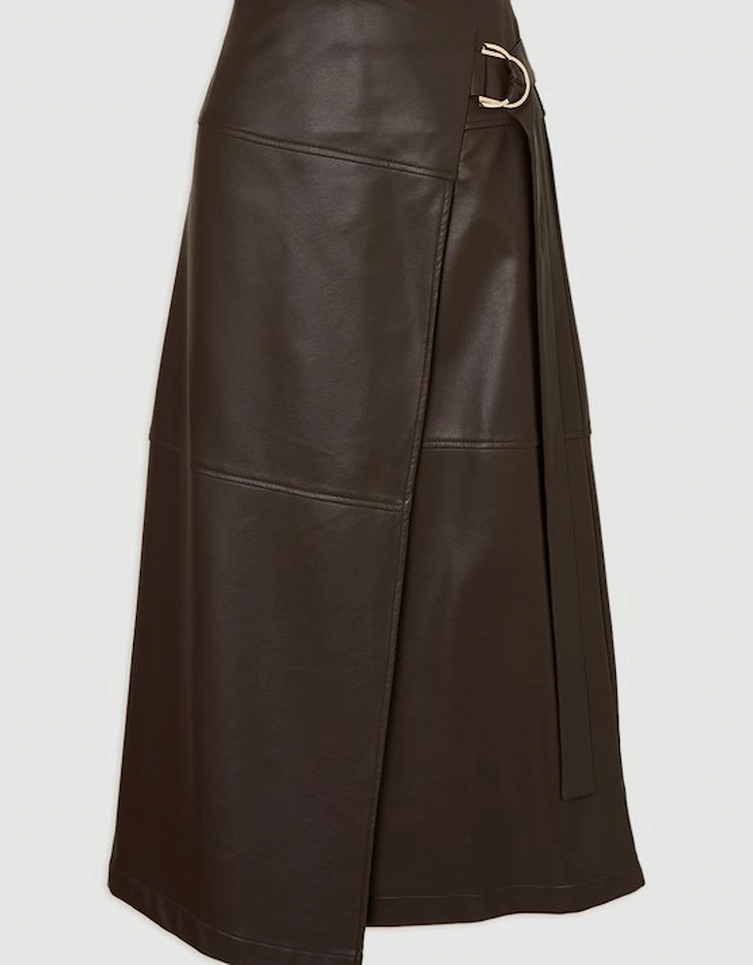 Faux Leather Tie Detail Wrap Midi Skirt