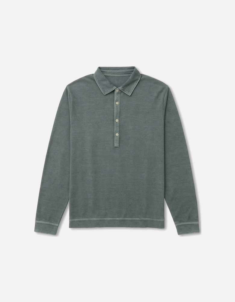 Men's Garment Dyed Sage Long Sleeve Polo Shirt