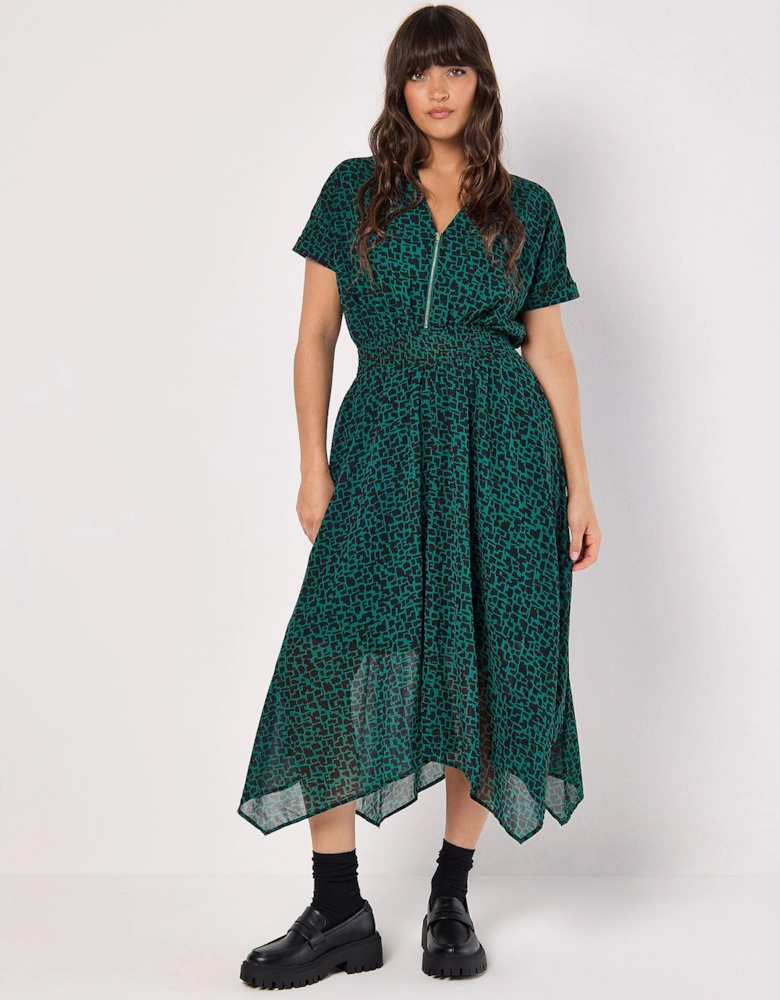 Abstract Squares Chiffon Midi Dress