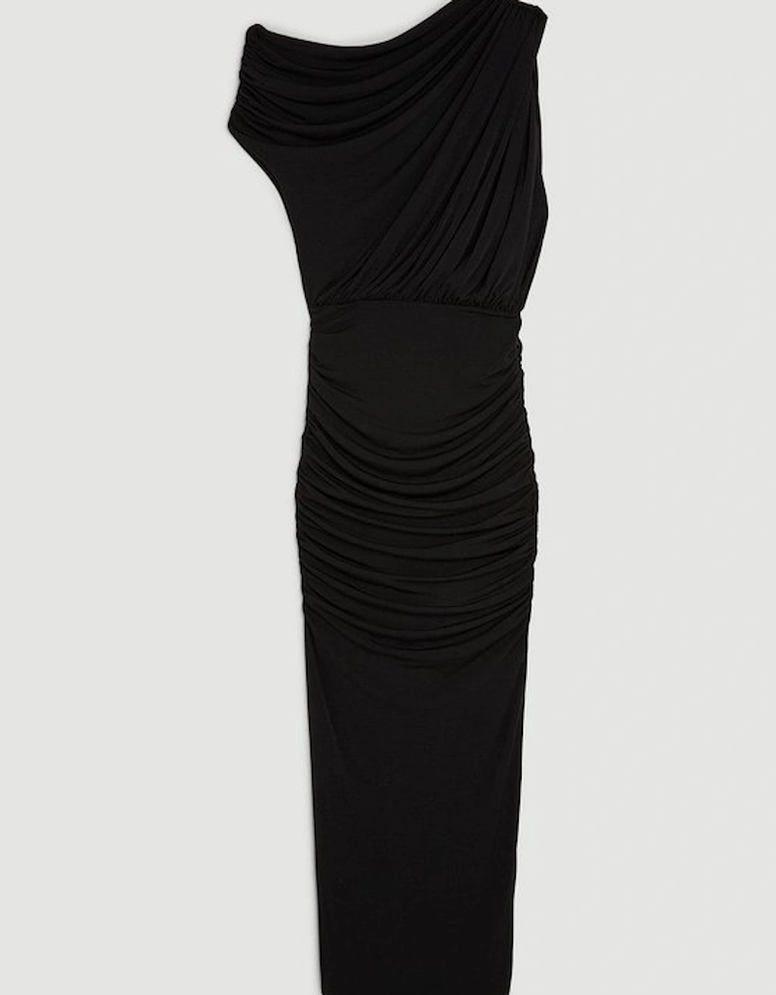 Jersey Crepe Asymmetric Neckline Maxi Dress