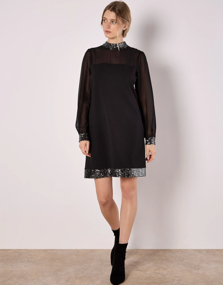 Sequin Trim Shift Mini Dress