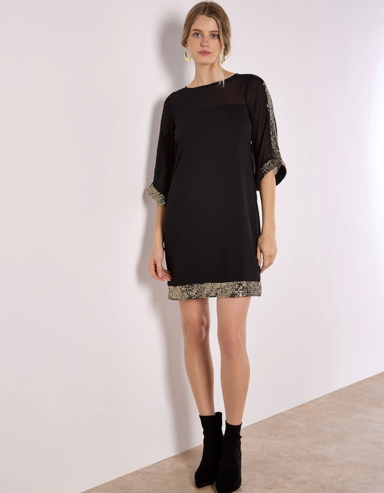 Sequin Embellished Crepe Shift Dress