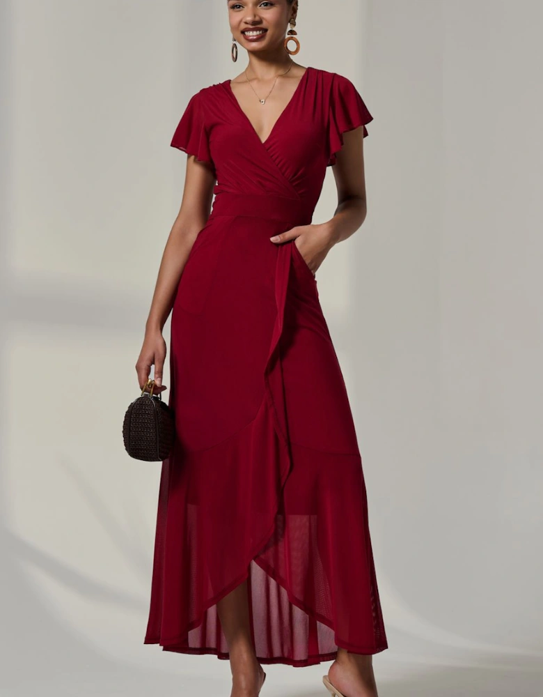 Angel Sleeve Mesh Wrap Maxi Dress