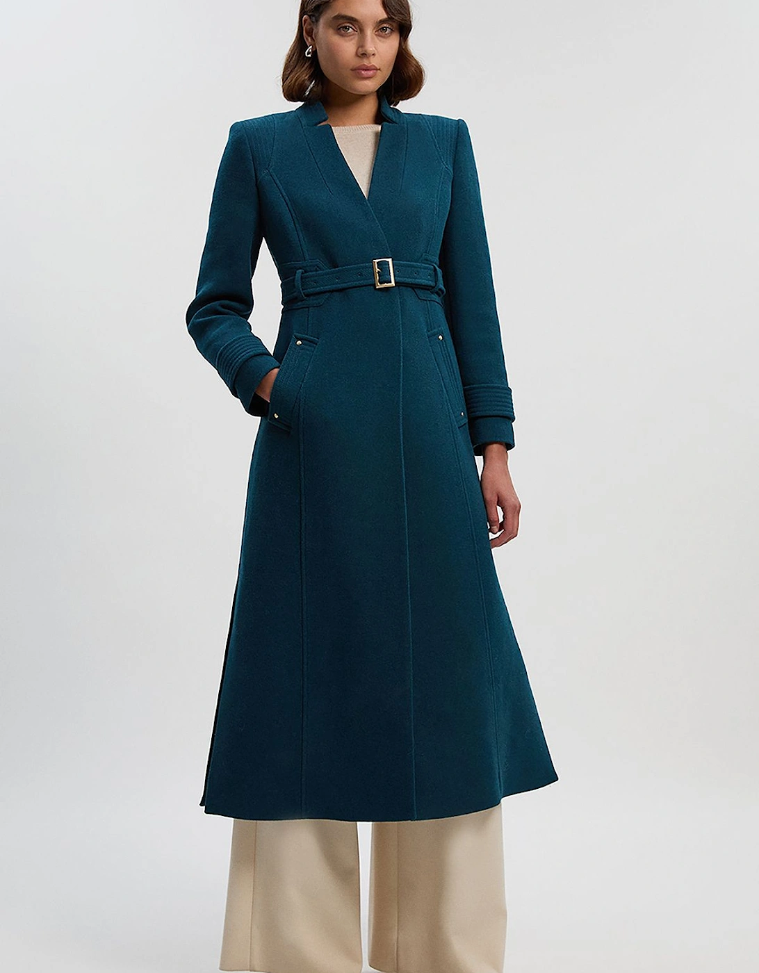Petite Wool Investment Notch Neck Belted Detail Tailored Maxi Coat, 2 of 1