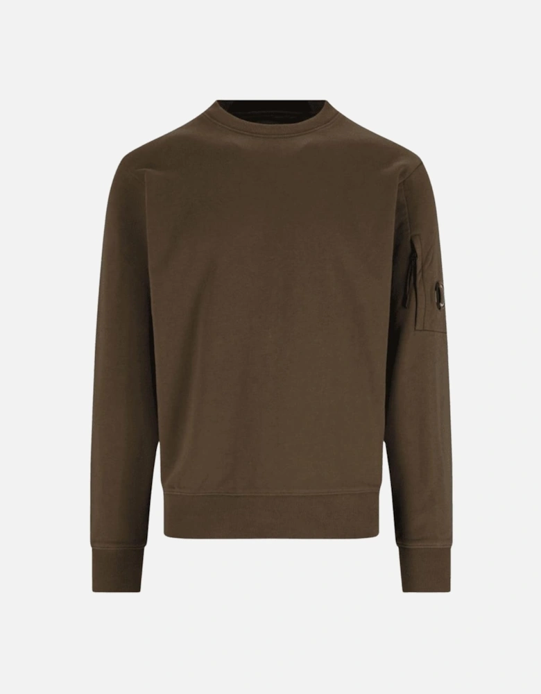 Cotton Lens Logo Crew Neck Khaki Sweatshirt