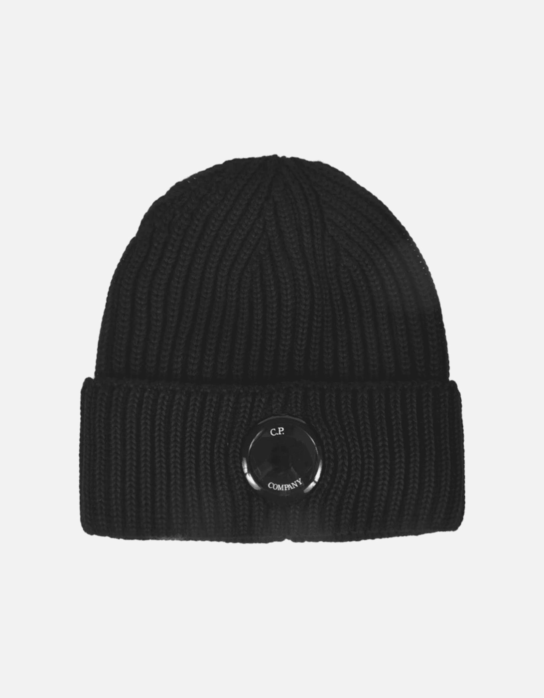 Lens Merino Wool Ribbed Black Beanie Hat, 3 of 2