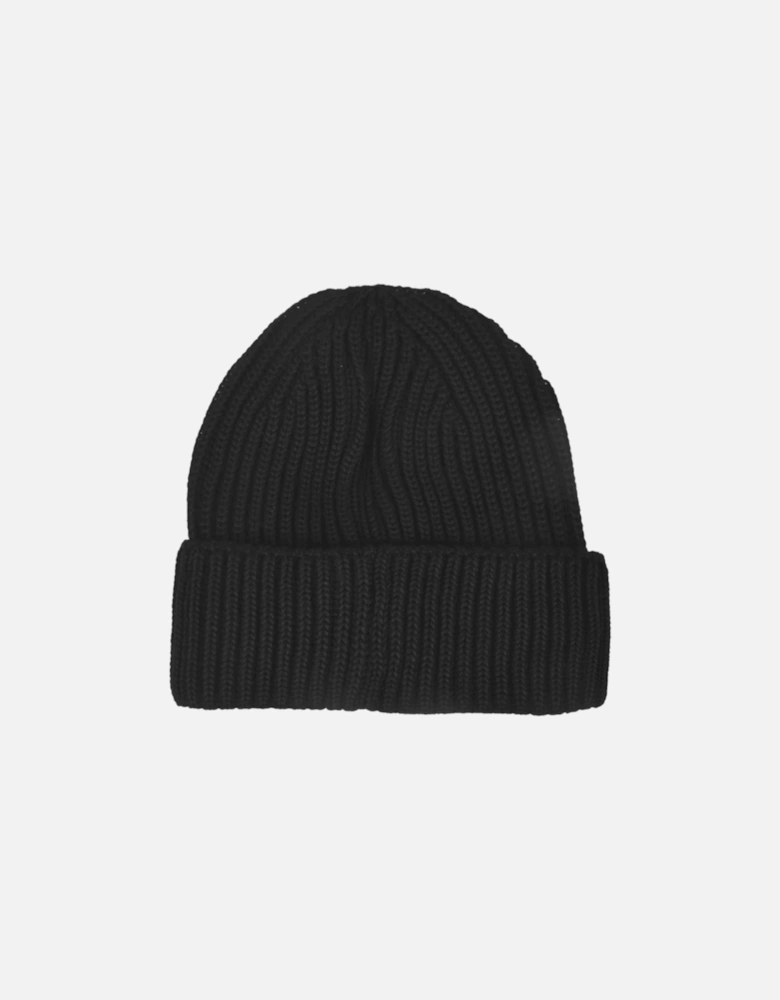 Lens Merino Wool Ribbed Black Beanie Hat