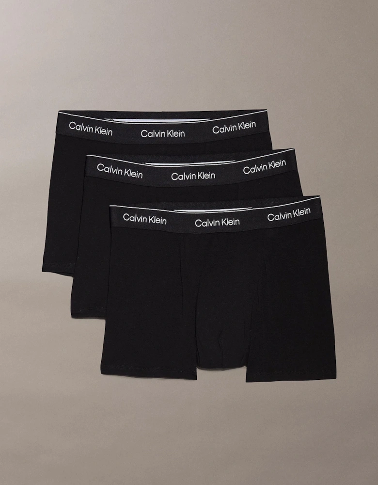 3 Pack Icon Cotton Stretch Mens Relaxed Fit Trunks - Black/Black/Black