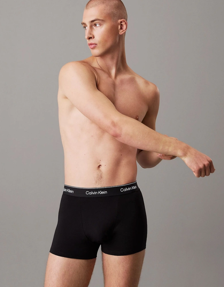 3 Pack Icon Cotton Stretch Mens Relaxed Fit Trunks - Black/Black/Black