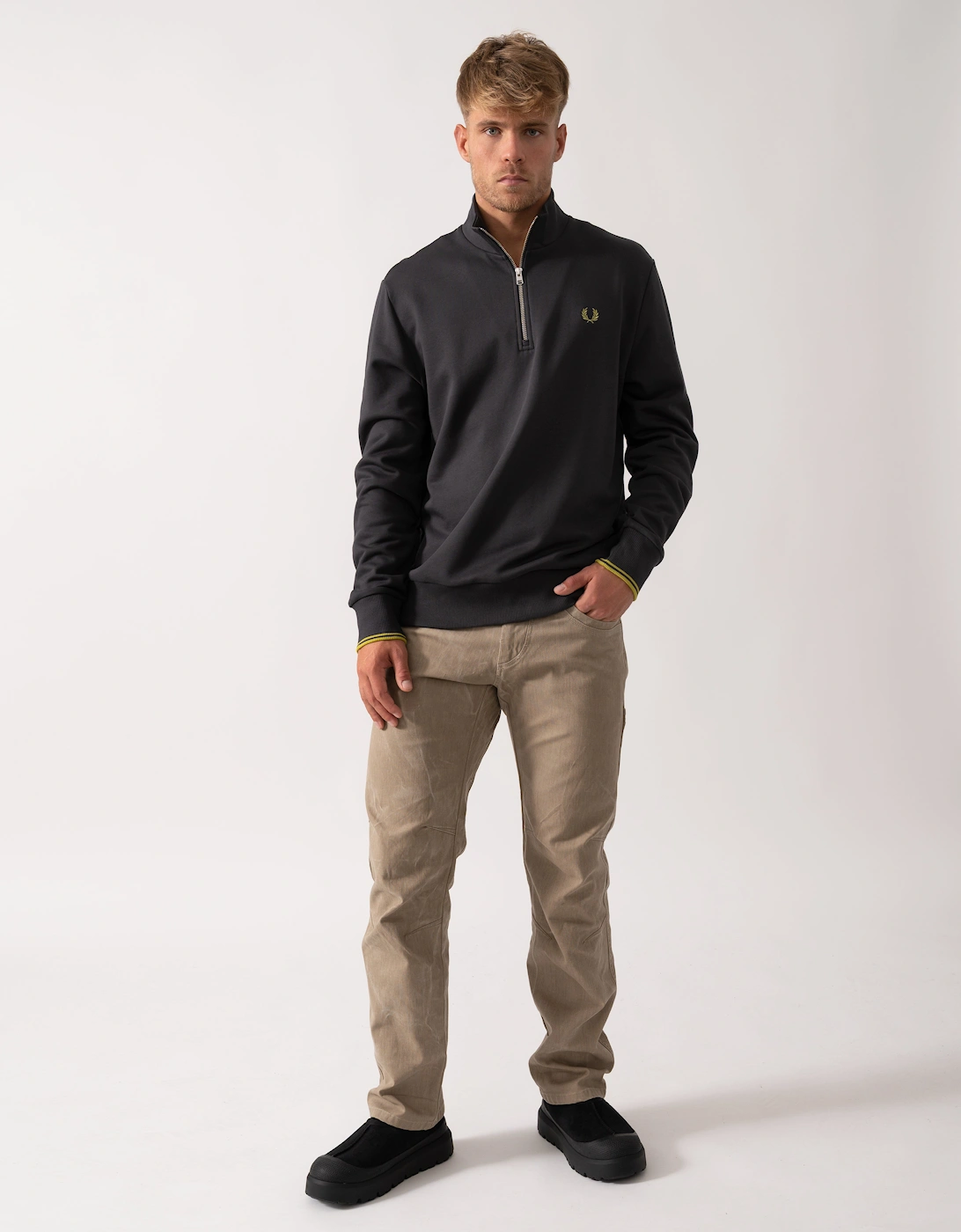 Mens Half Zip Sweatshirt - Anchor Grey/Tennis Ball Yellow 58A