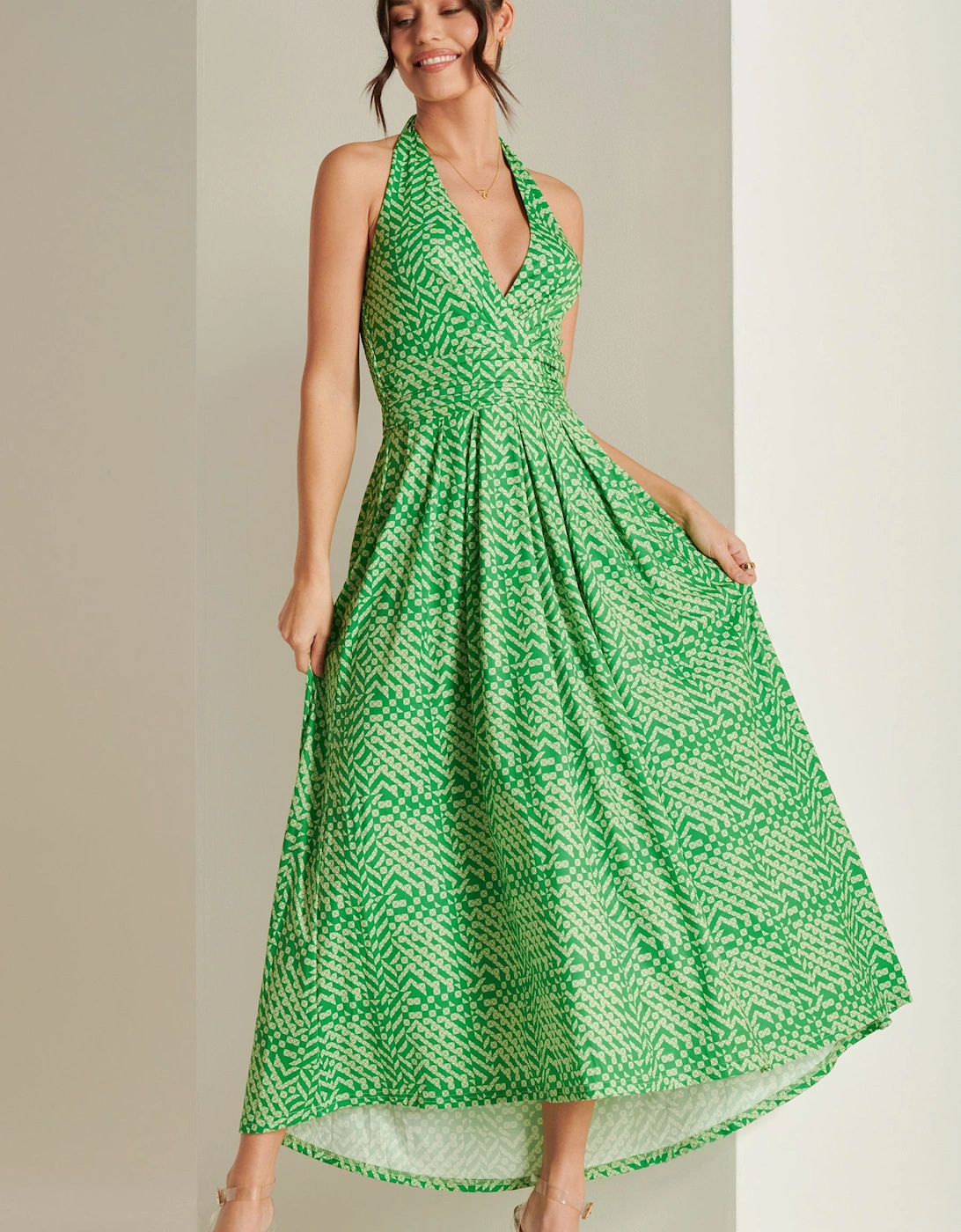 Plunge Neck Shirred Back Maxi Dress, 2 of 1