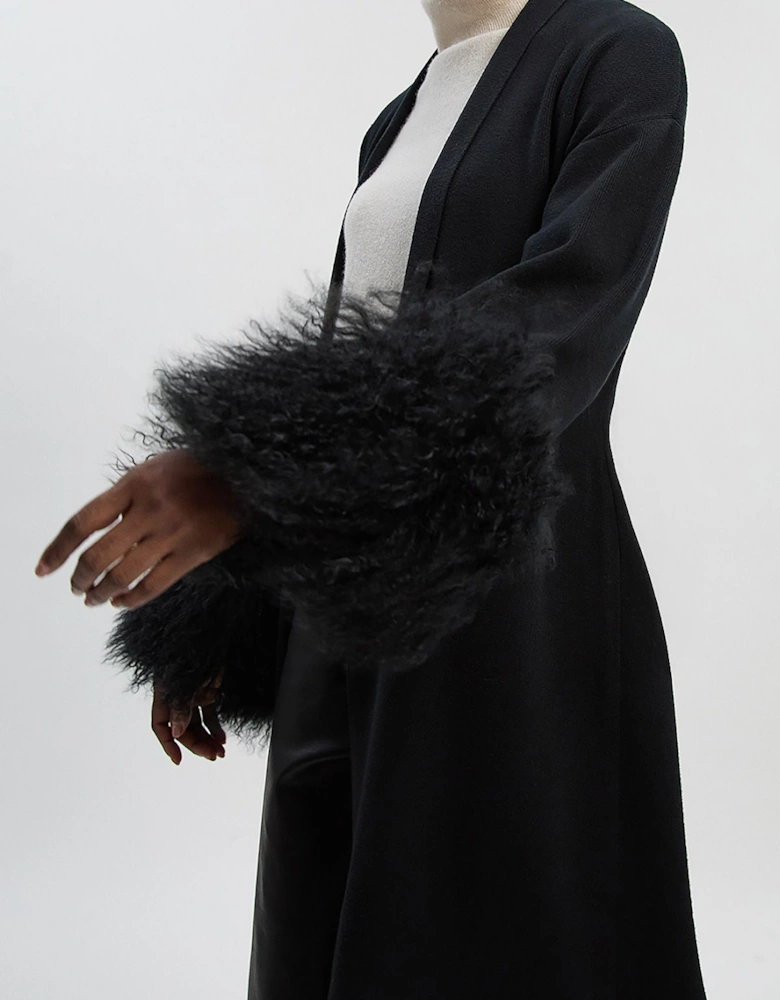 Tall Viscose Blend Compact Knit Shealing Cuff Belted Coatigan