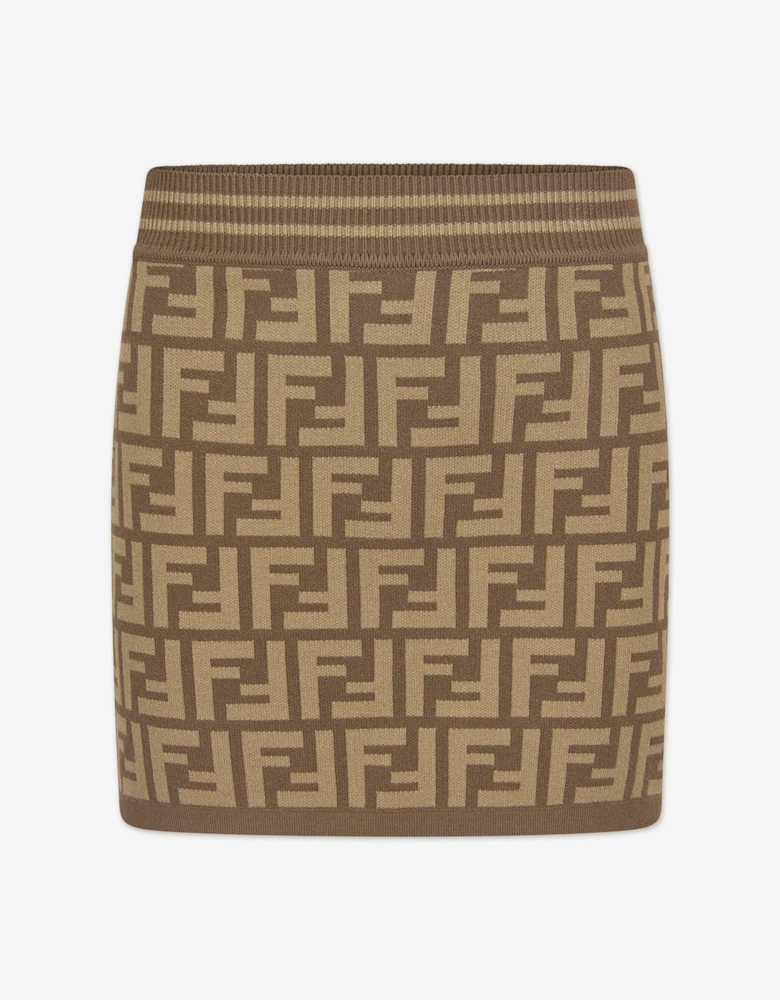 Girls FF Logo Knitted Skirt in Brown