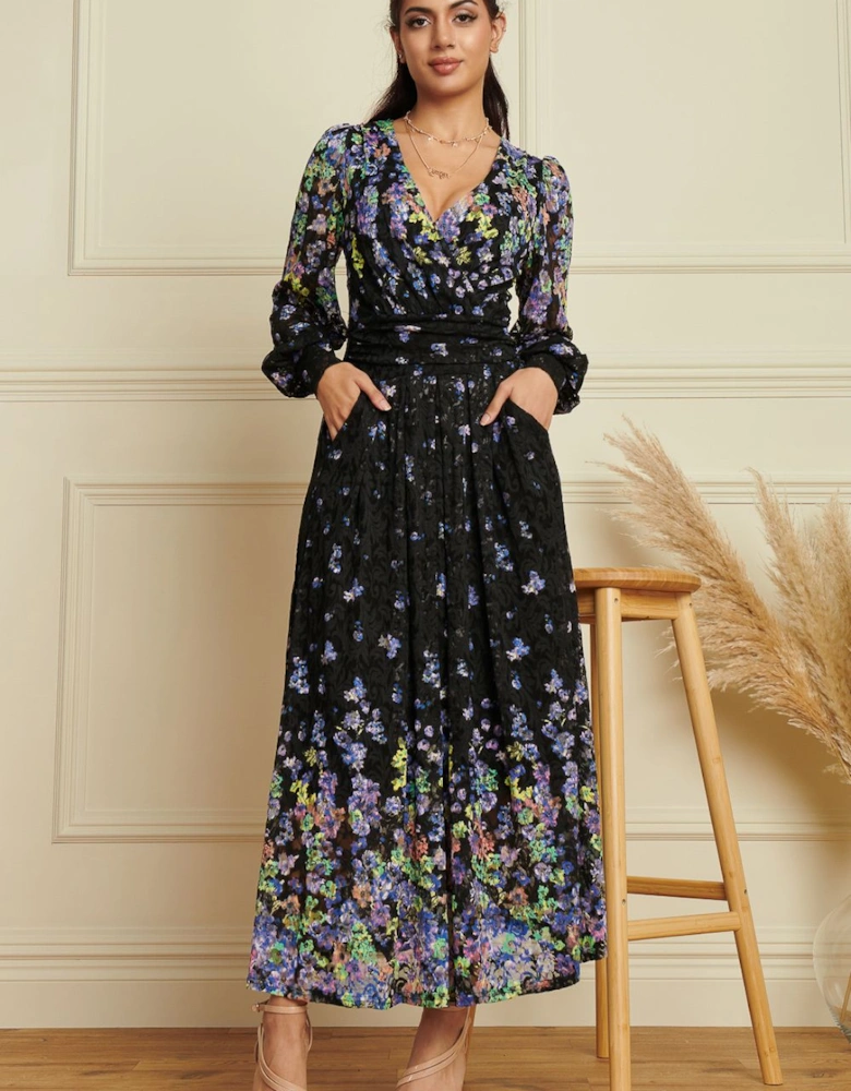 Lilah Symmetrical Print Lace Maxi Dress