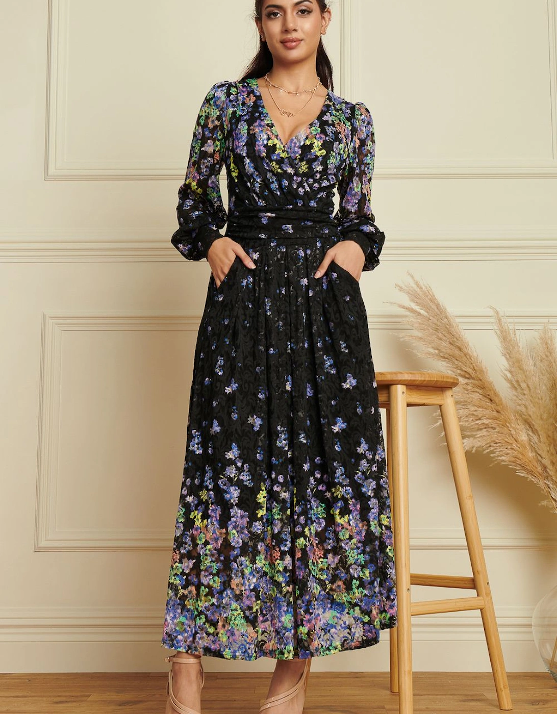 Lilah Symmetrical Print Lace Maxi Dress, 2 of 1