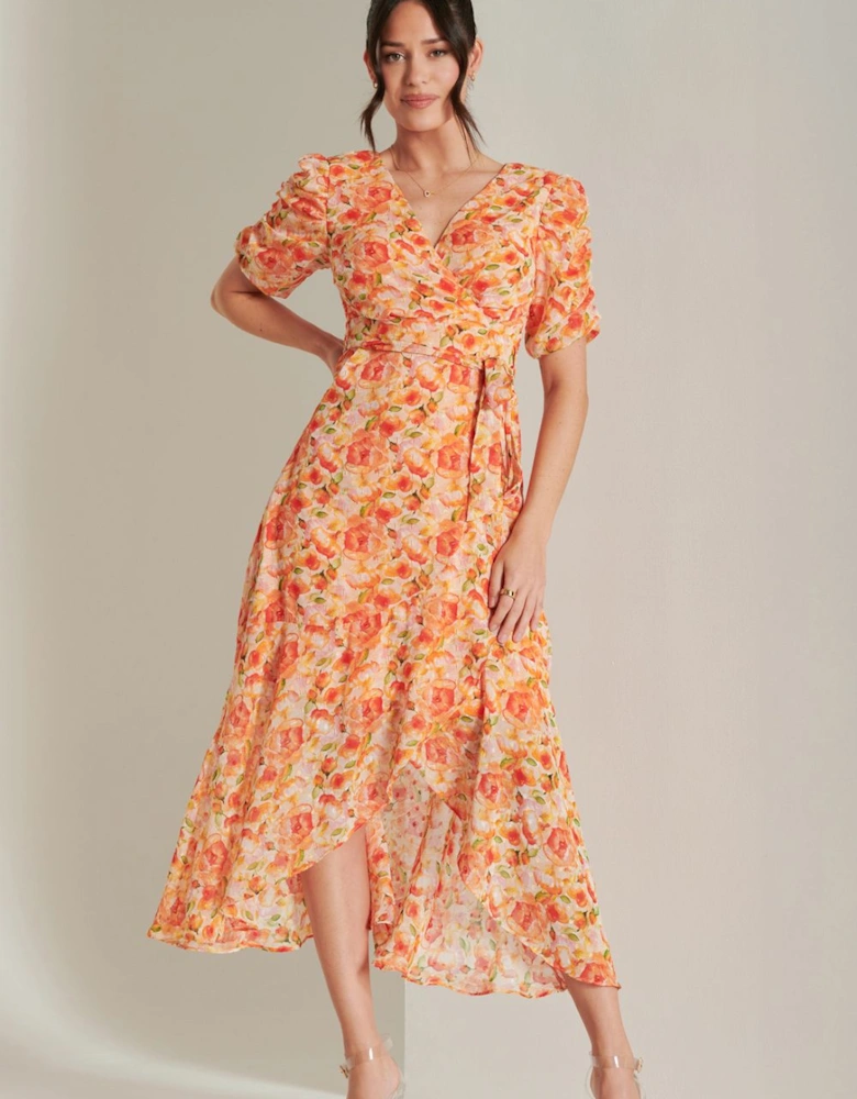 Print Metallic textured Chiffon Maxi Dress