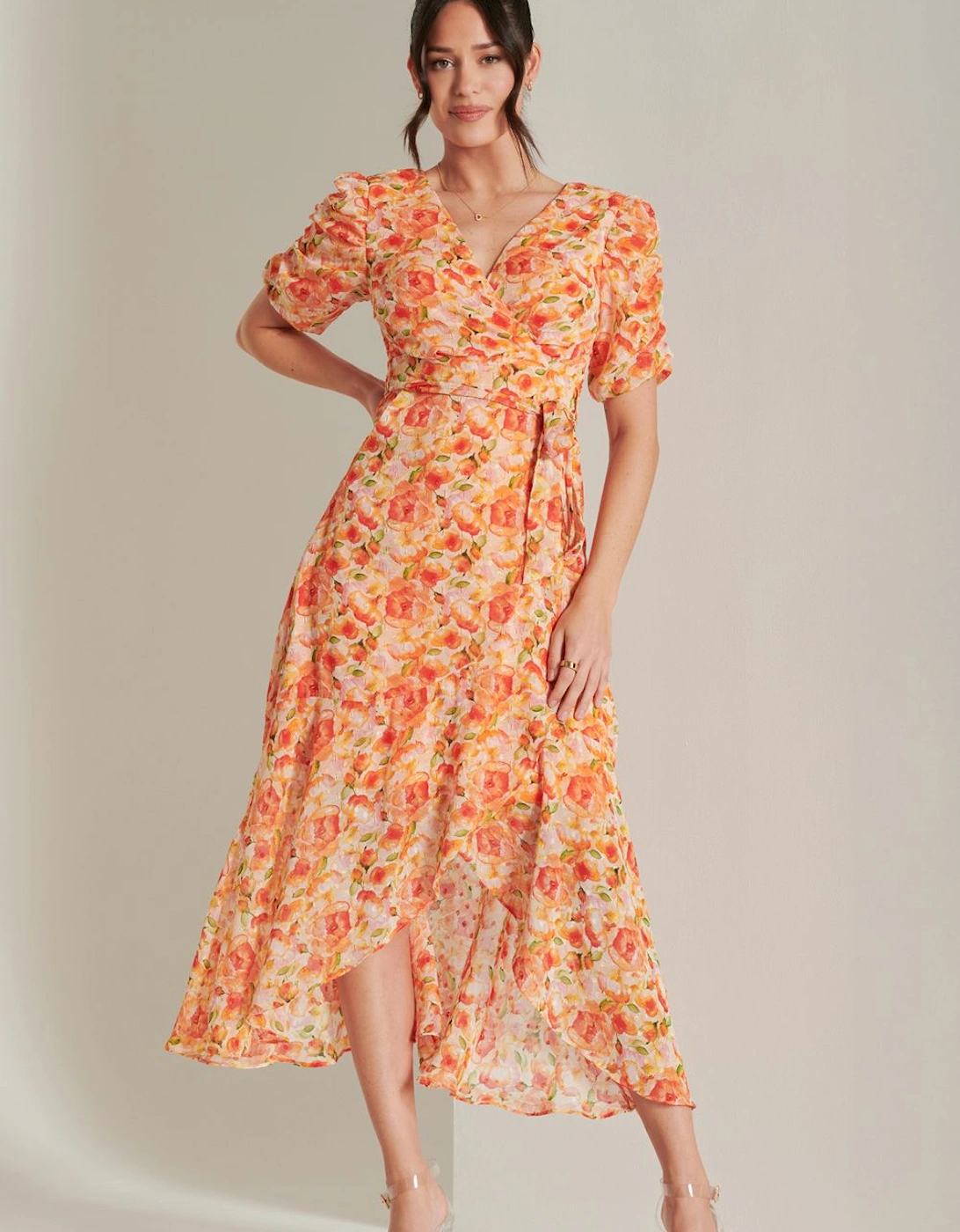 Print Metallic textured Chiffon Maxi Dress, 2 of 1