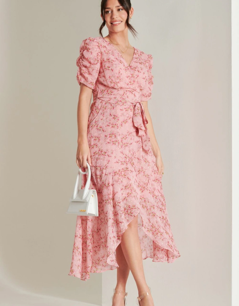 Print Metallic textured Chiffon Maxi Dress