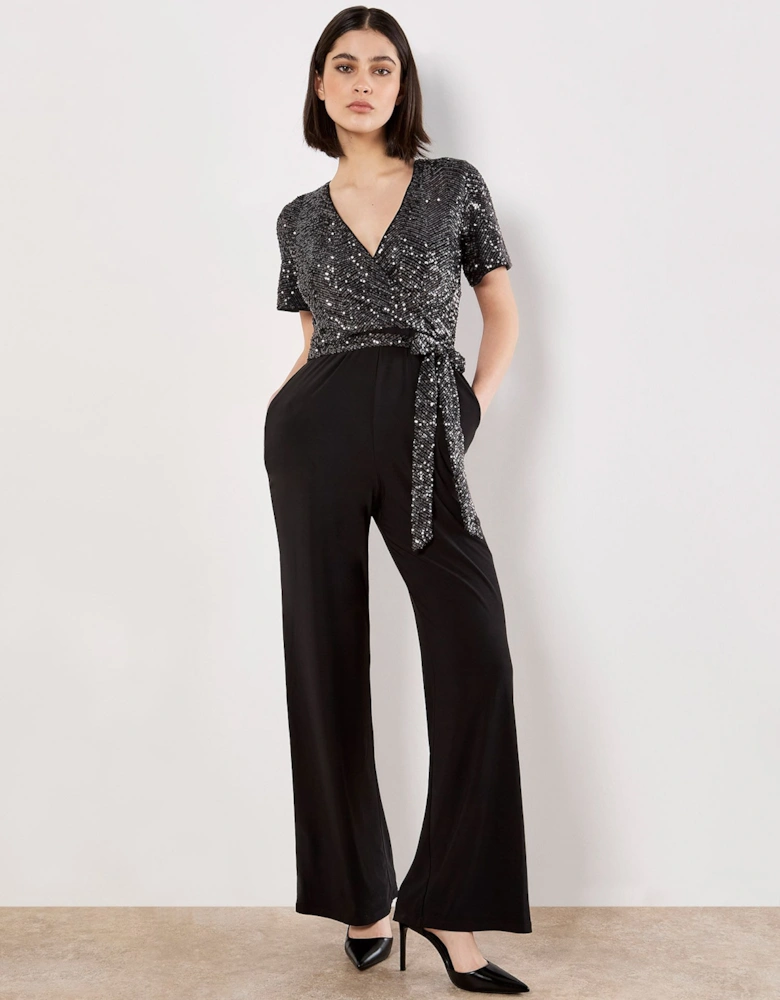 Chevron Sequin Wide Leg Jumpsuit