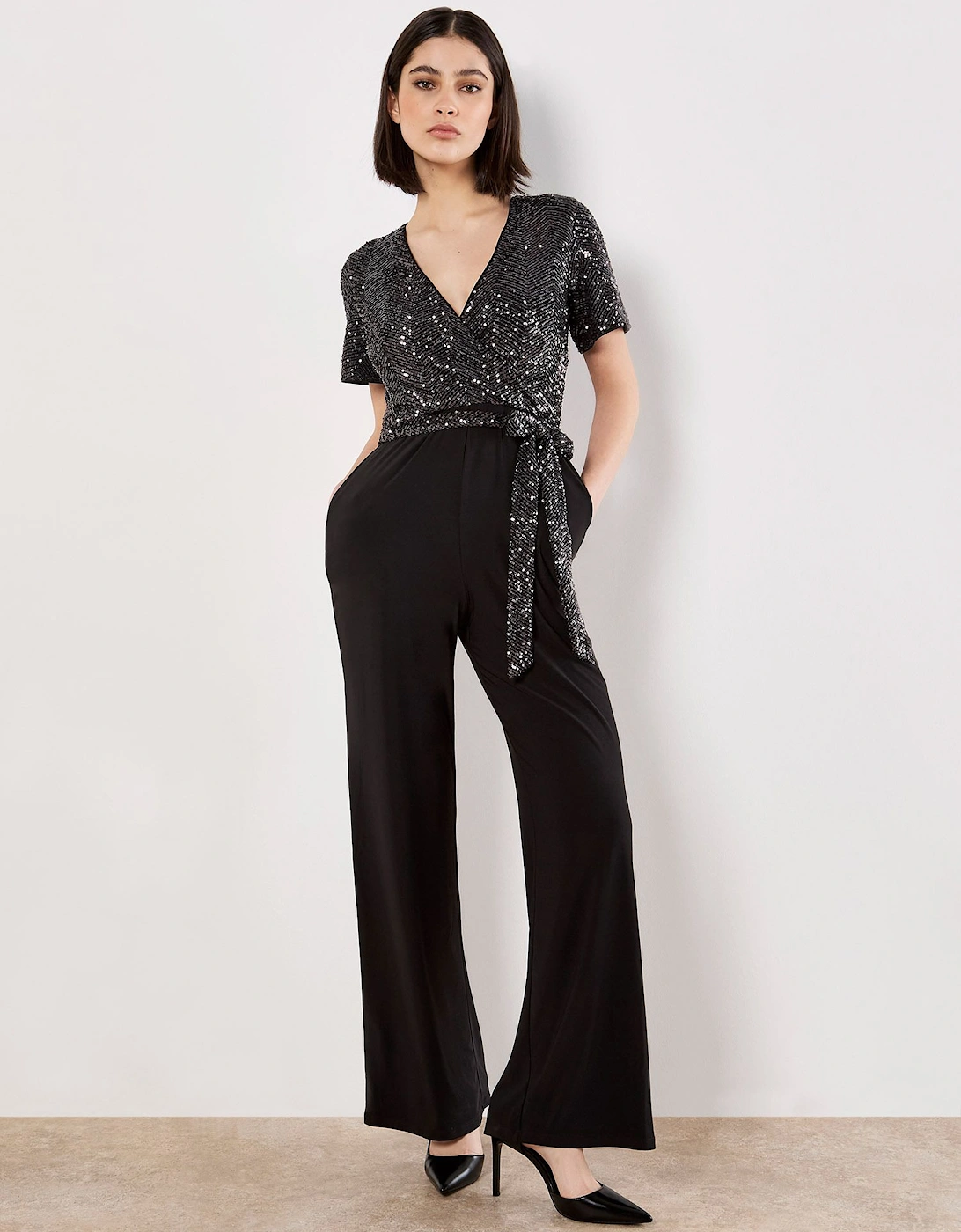 Chevron Sequin Wide Leg Jumpsuit, 2 of 1