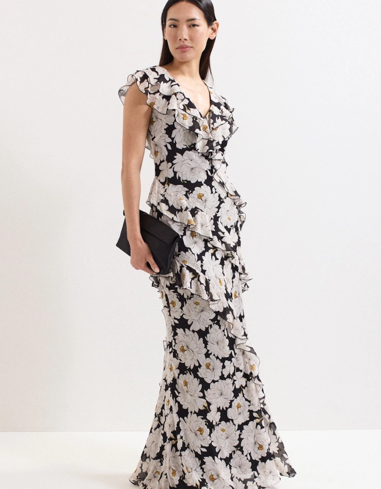 Eva Floral Ruffle Printed Maxi Dress