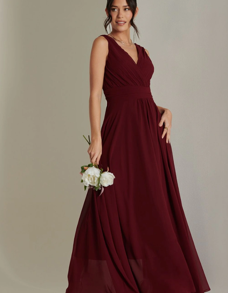 Pleated Bodice Chiffon Maxi Dress