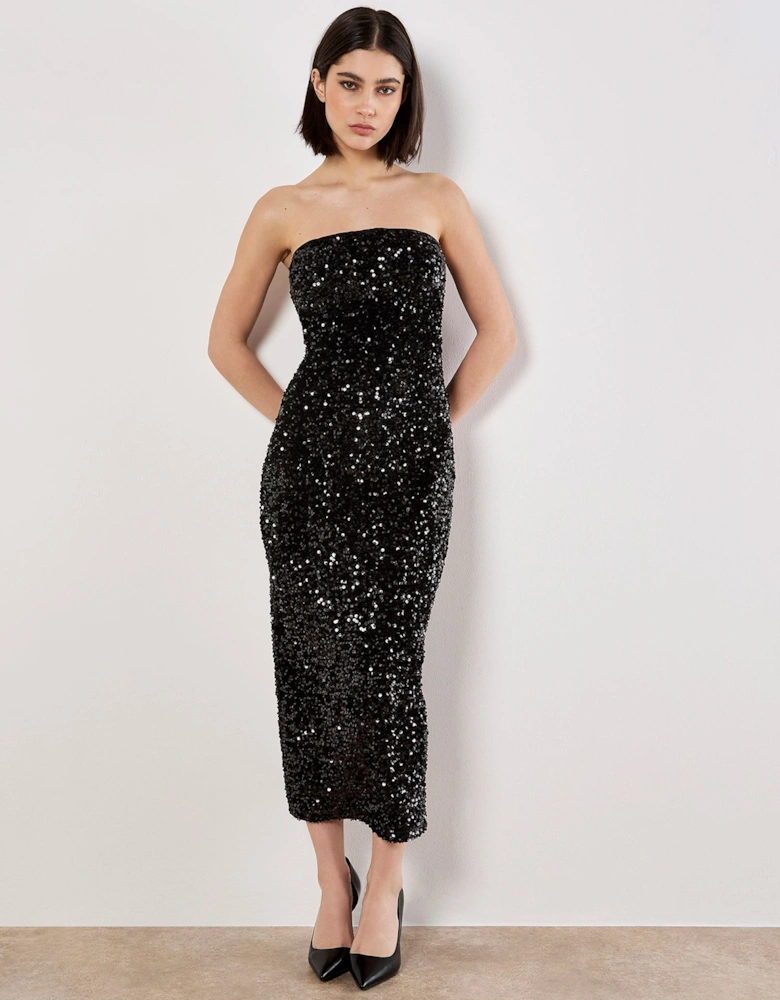 Sequin Bandeau Velvet Bodycon Midi Dress