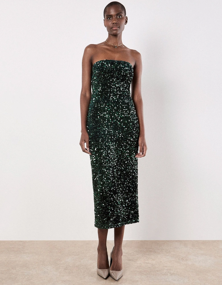 Sequin Bandeau Velvet Bodycon Midi Dress