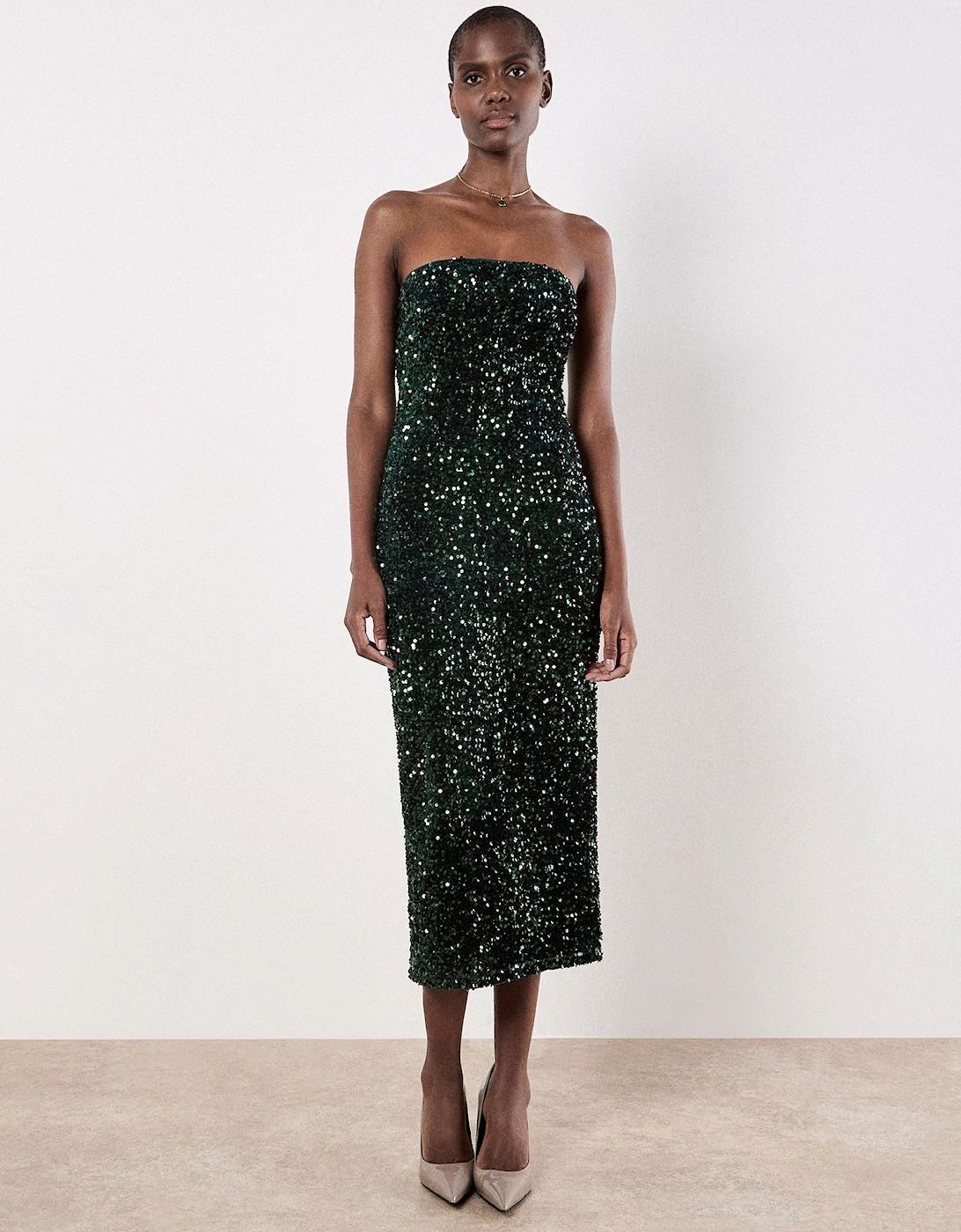 Sequin Bandeau Velvet Bodycon Midi Dress, 2 of 1