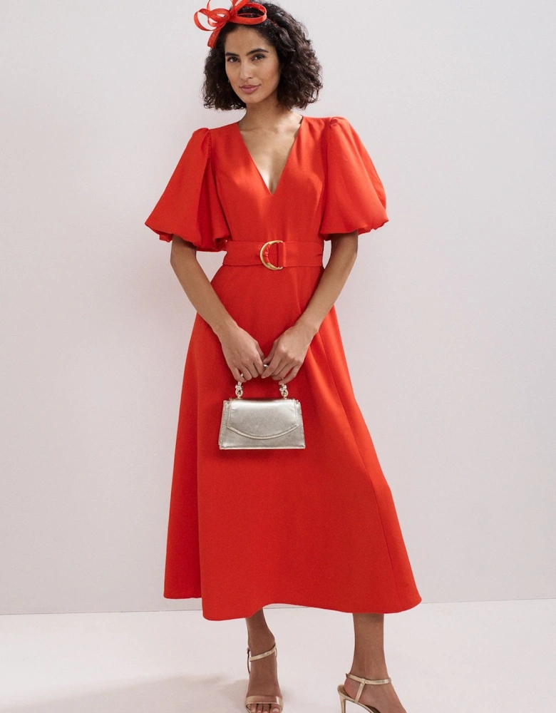 Zarah Plain Puff Sleeve Midi Dress