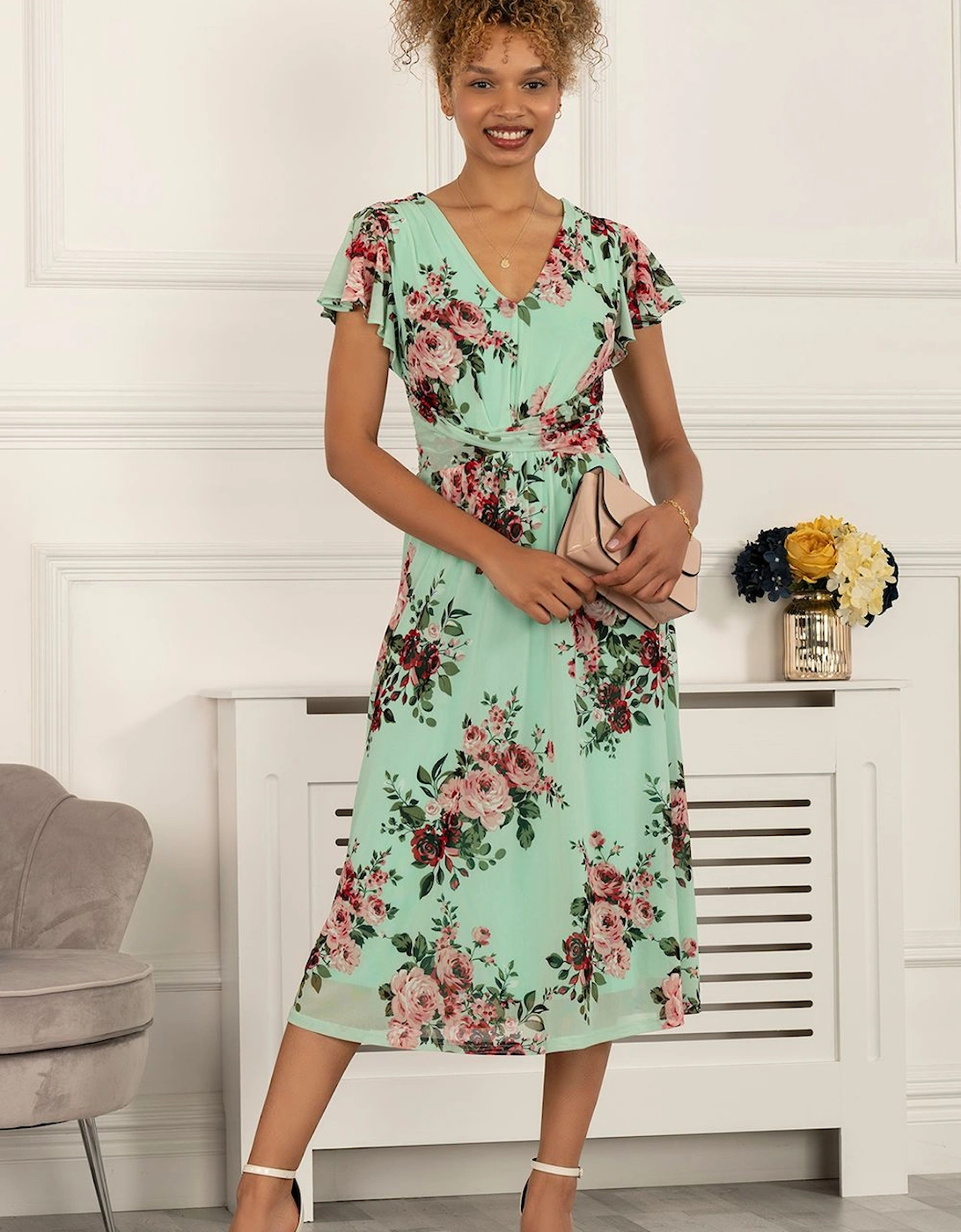 Scarlett Cap Sleeve Mesh Midi Dress, 2 of 1