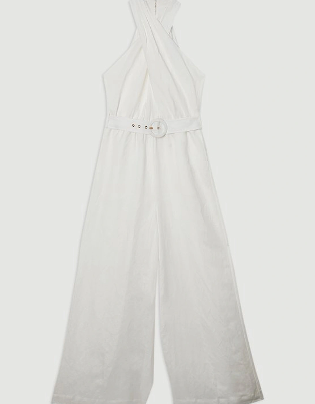 Linen Viscose Cross Front Woven Belted Jumpsuit