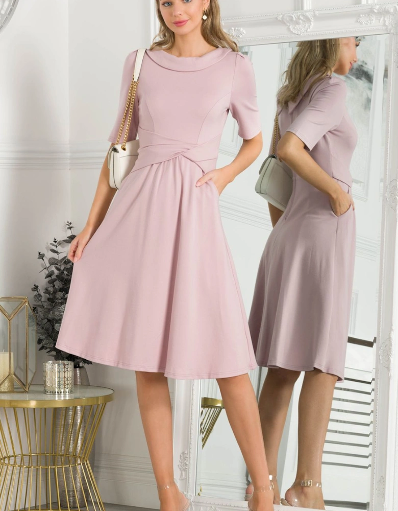 Fold Over Collar Flare Dress