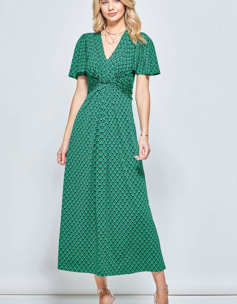 Plunge Neck Twist Front Maxi Dress