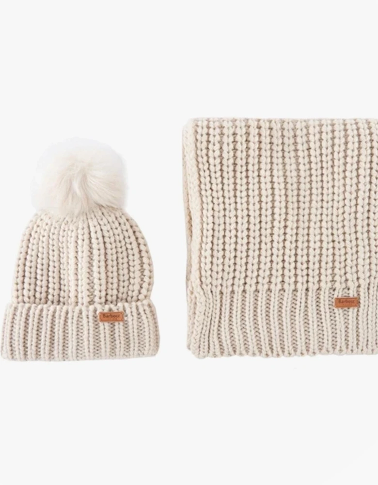 SALTBURN BEANIE & SCARF Womens Gift Set Pearl
