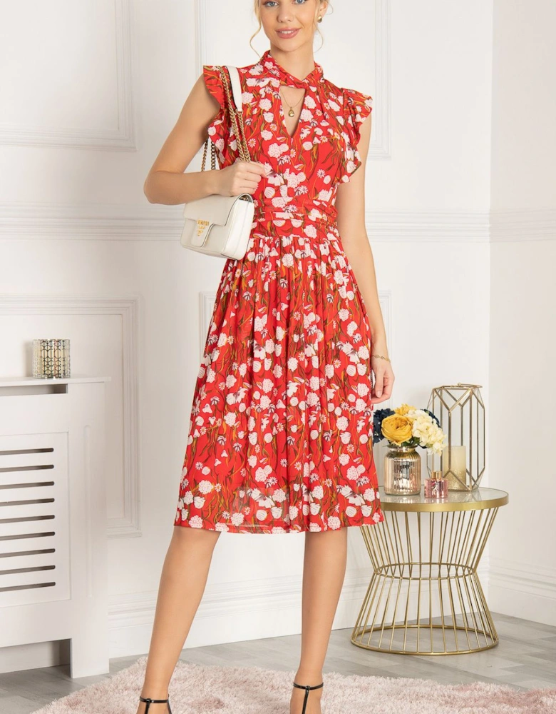 Alaine Frill Shoulder Mesh Dress