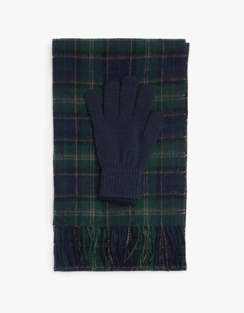 TARTAN SCARF & GLOVE Gift Set Mens Green Loch Tartan