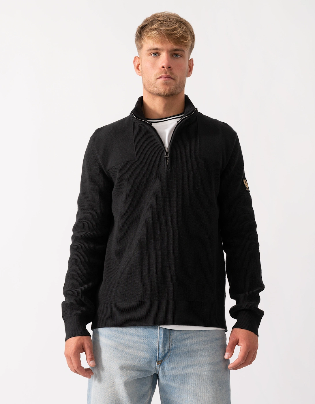 Men's Belstaff Commander Mens Quarter Zip Jumper - Black - Size: 42