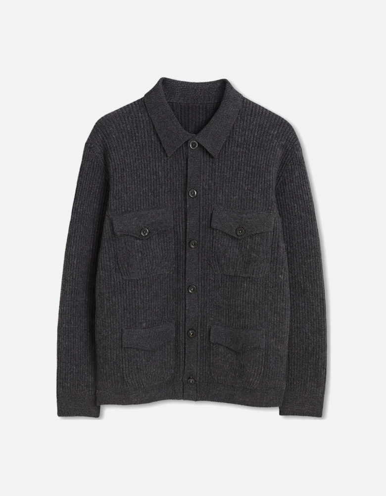 Men's Charcoal Grey Ribbed Knit Overshirt