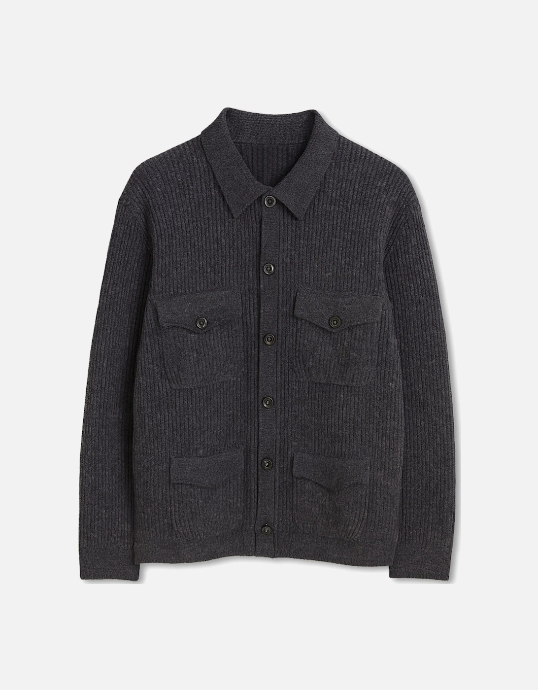 Men's Charcoal Grey Ribbed Knit Overshirt, 4 of 3