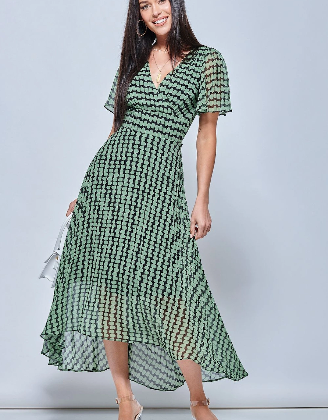 V Neck Pleated Chiffon Maxi Dress, 2 of 1