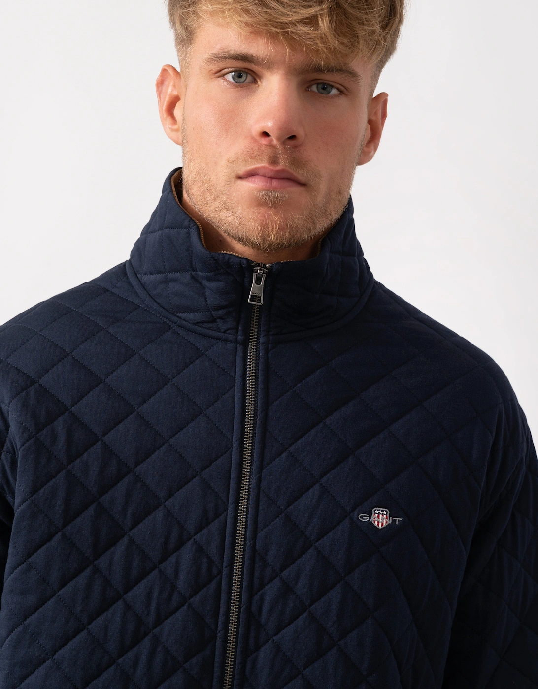 Mens Quilted Cord Collar Full Zip - 433 Evening Blue