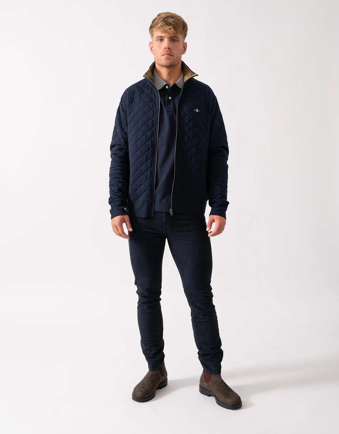 Mens Quilted Cord Collar Full Zip - 433 Evening Blue